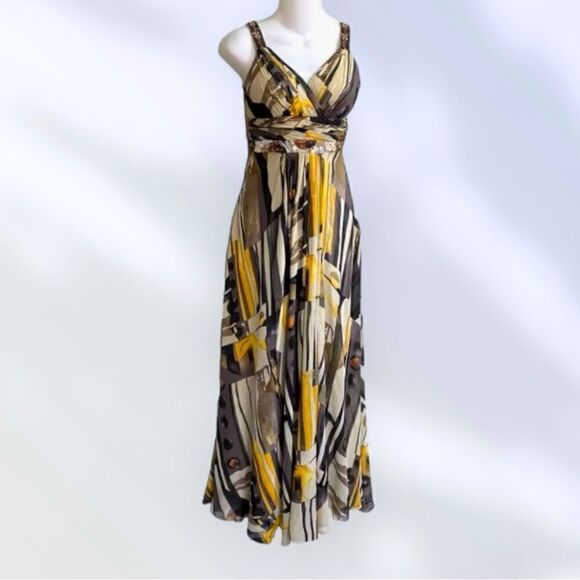 NINA AUSTIN Dress Silk Maxi Vintage Beaded Sequins Glitter Flowy Chiffon Size S - Picture 1 of 12